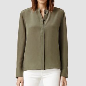 Green Silk All Saints Ando Shirt Size 6